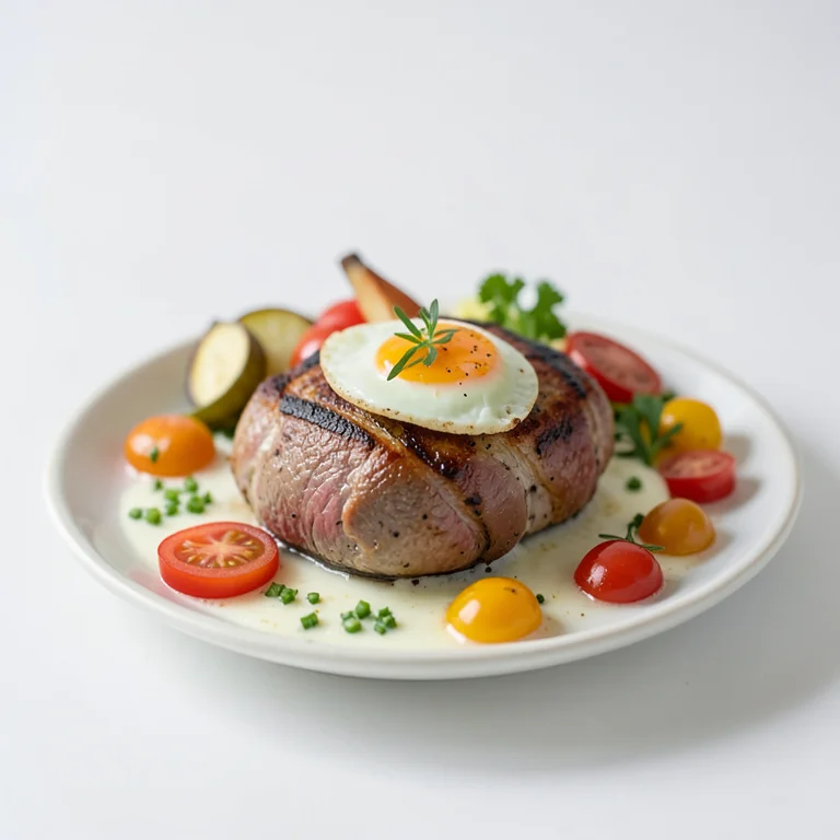Баранина, запеченная с яйцами и овощами