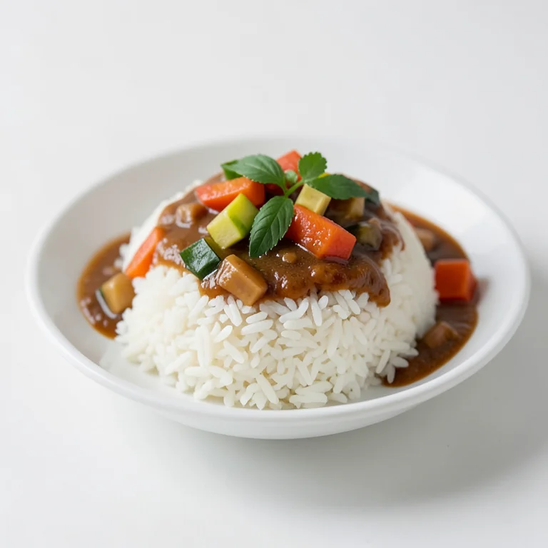 Белый рис с овощами и соусом
