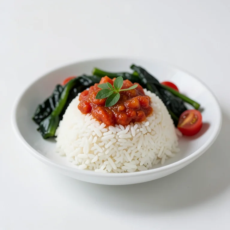 Белый рис с овощами и томатным соусом