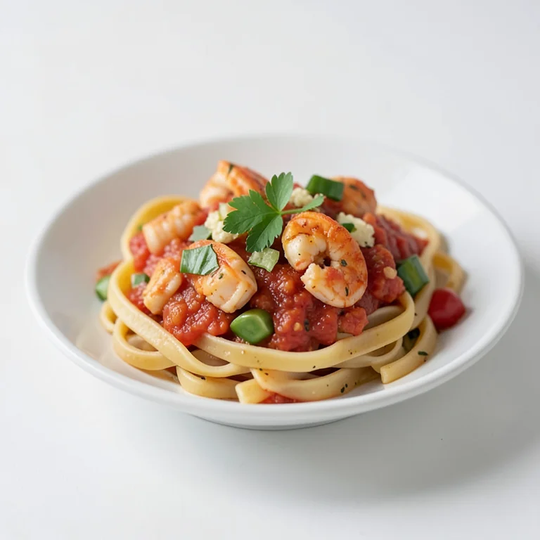 Цельнозерновые макароны с томатным соусом, морепродуктами и овощами, готовые к разогреву