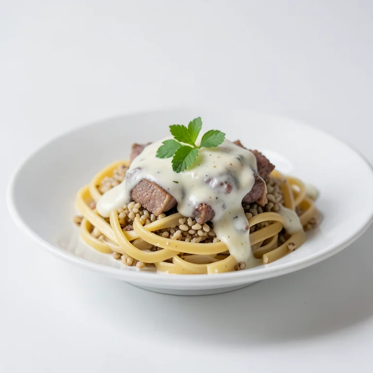 Цельнозерновые макароны в сливочно-мясном соусе