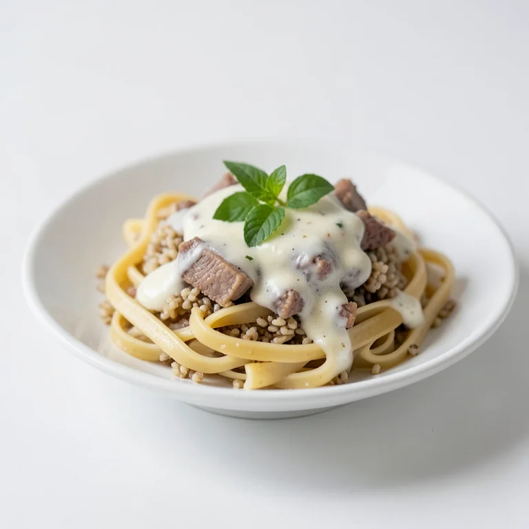 Цельнозерновые макароны в сливочном соусе с мясом, готовые к разогреву