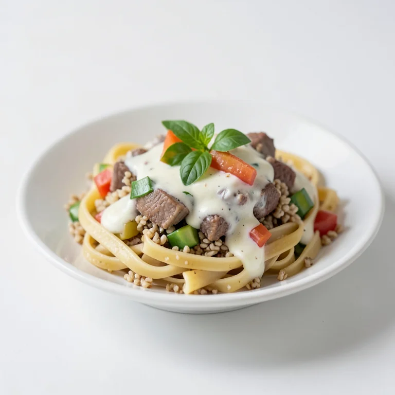 Цельнозерновые макароны в сливочном соусе с мясом и овощами, готовые к разогреву