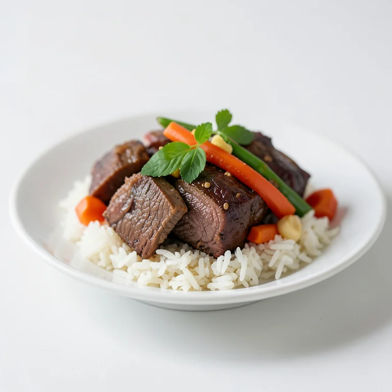 Говядина, тушенная с овощами и рисом