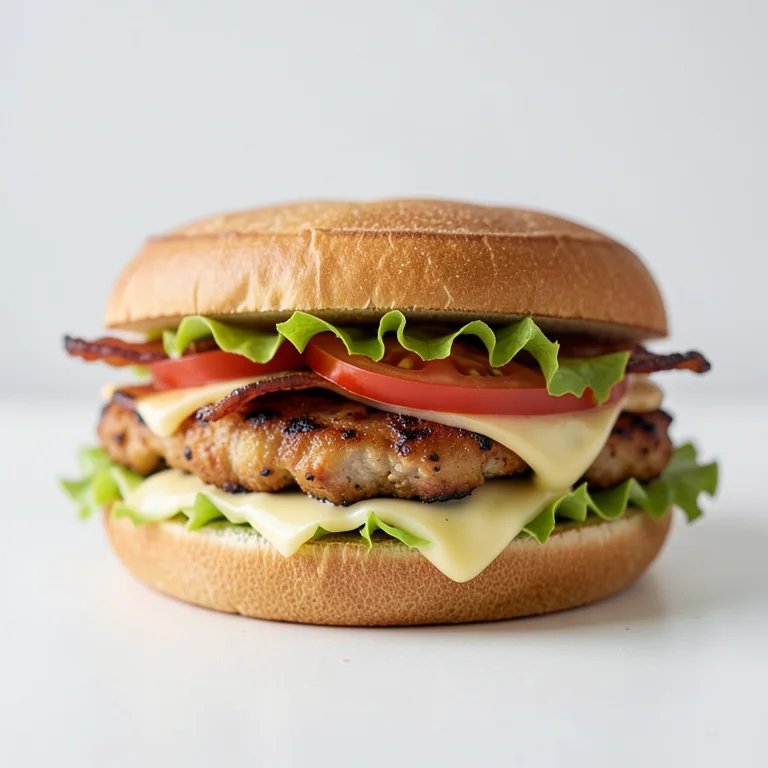 Гриль-сэндвич с курицей, беконом, помидором, сыром и салатом