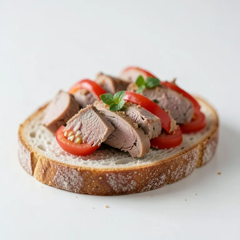 Хлеб с бараниной, луком и помидорами