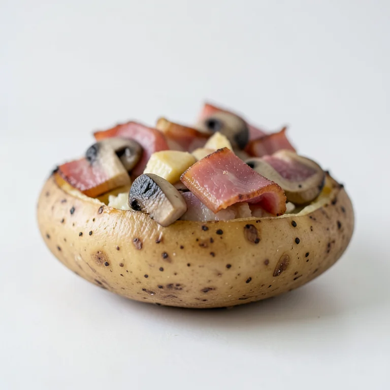 Картофель, запеченный с ветчиной и шампиньонами