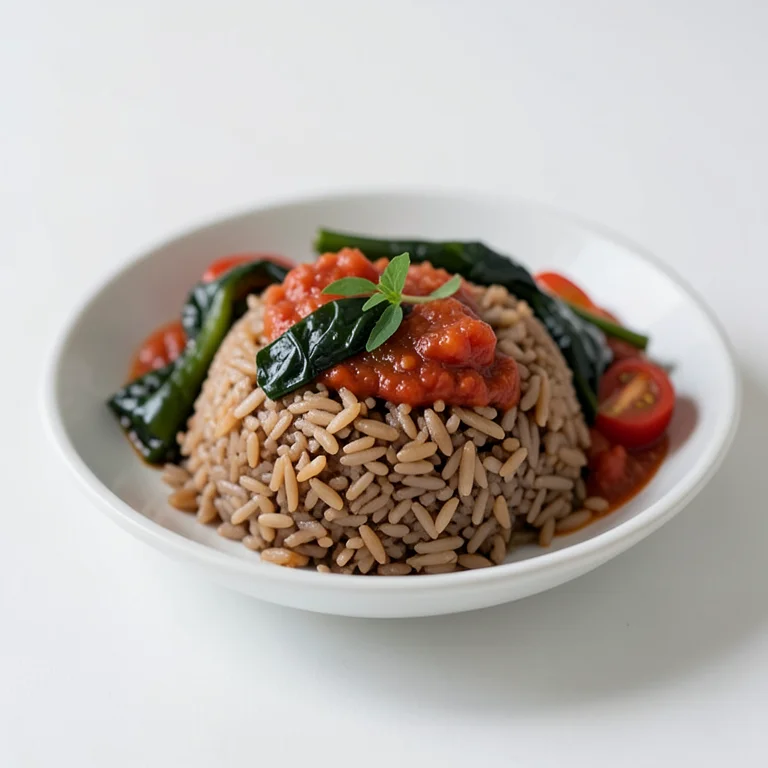 Коричневый рис с овощами и томатным соусом