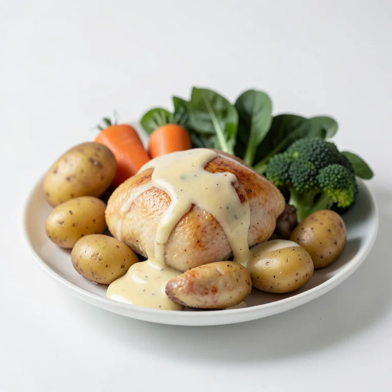Курица или индейка с картофелем и овощами под сырным соусом