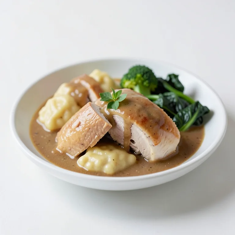 Курица или индейка с клецками и овощами под соусом