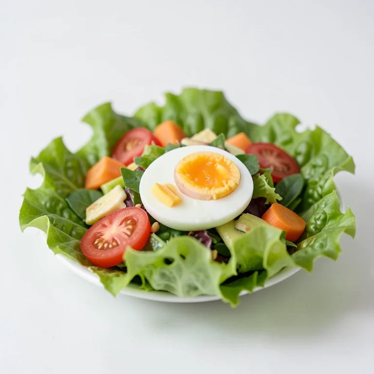 Салат из латука с яйцом и овощами, без заправки